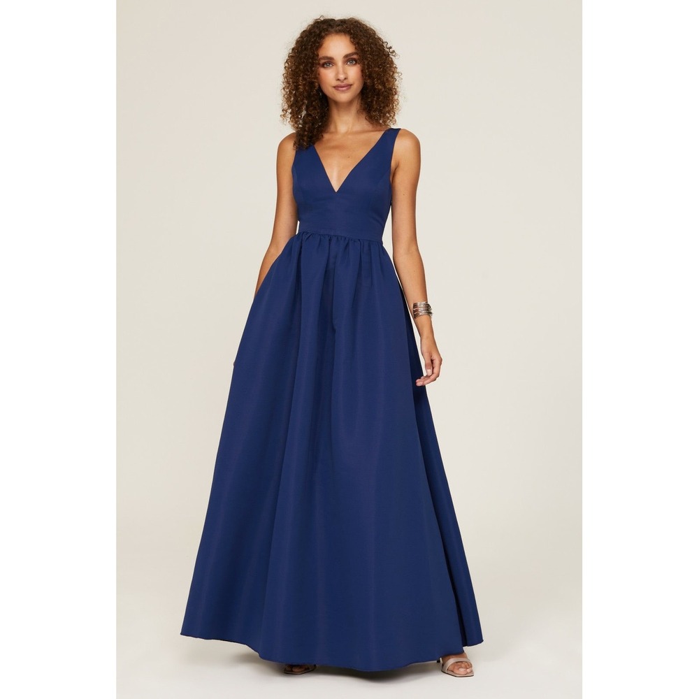 Sachin & Babi Katrina Gown Midnight Blue V-Neck Bow Back Formal Dress retail 895